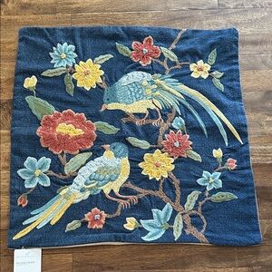 Embroidered Floral and Bird Tapestry Pillow Cover by Pottery Barn